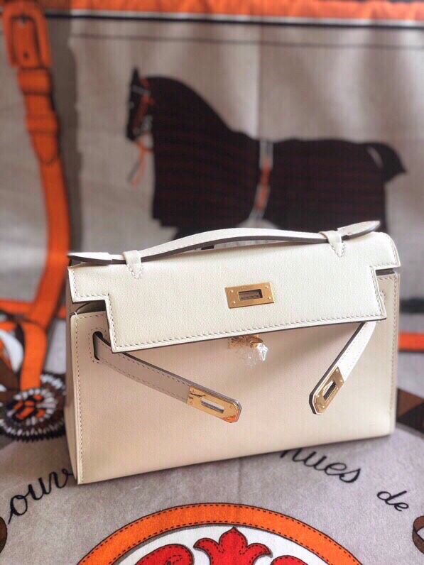 에르메스 미니 켈리백22 나타 화이트 금장 스위프트